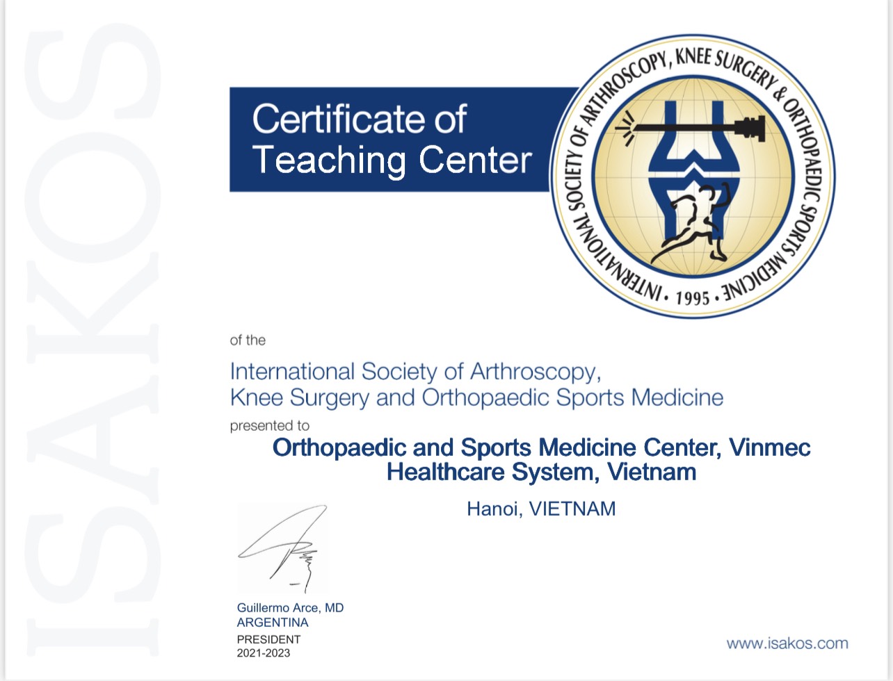 Center for Orthopedics and Sports Medicine, Vinmec Health System is recognized as a Teaching Center by ISAKOS